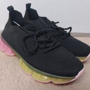 Chosen Steps Black Shoes With Pink‎ And Yellow Bottoms Size 7 Womens